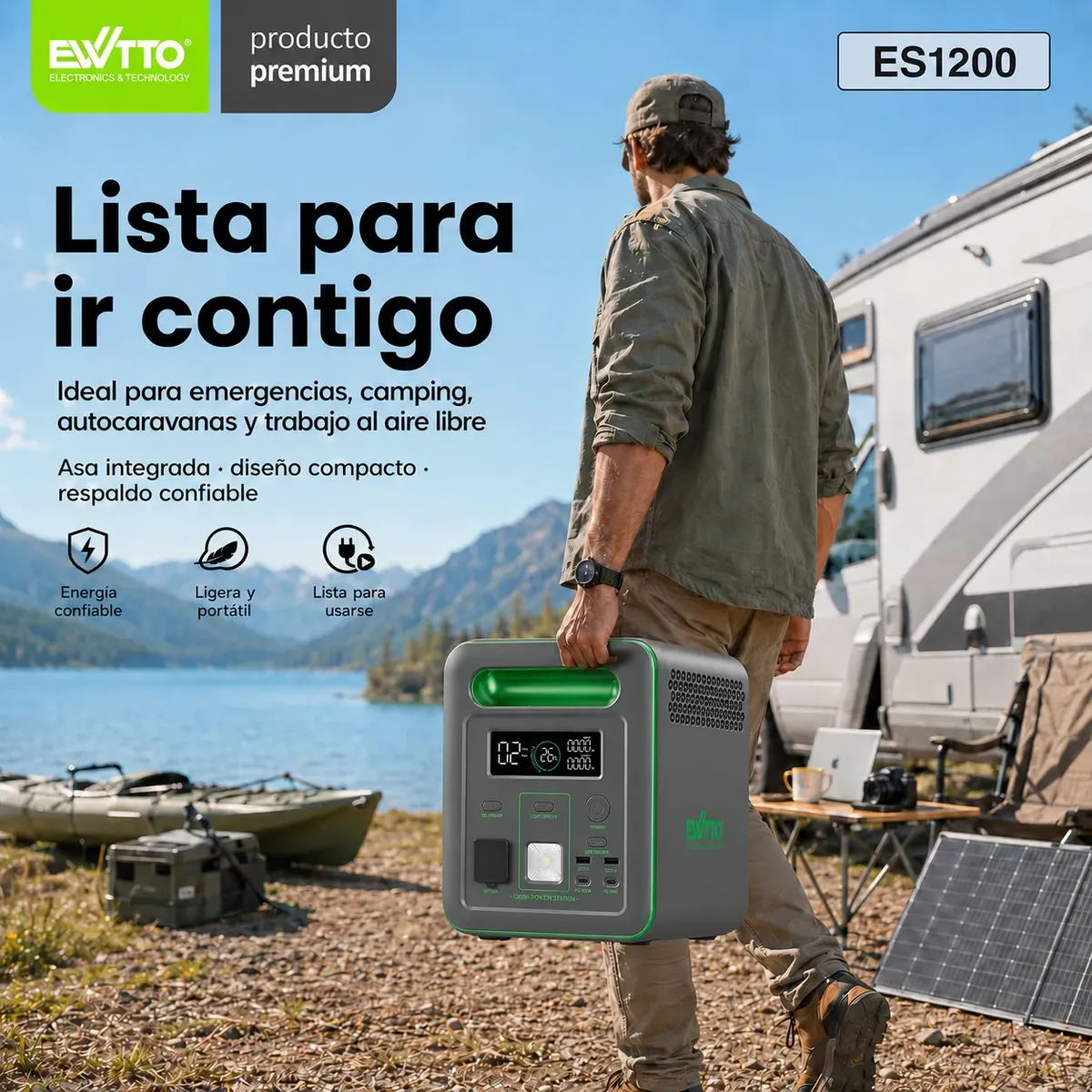 Generador-electrico Energia-solar 1200w Portátil Ewtto Bater - Imagen 2