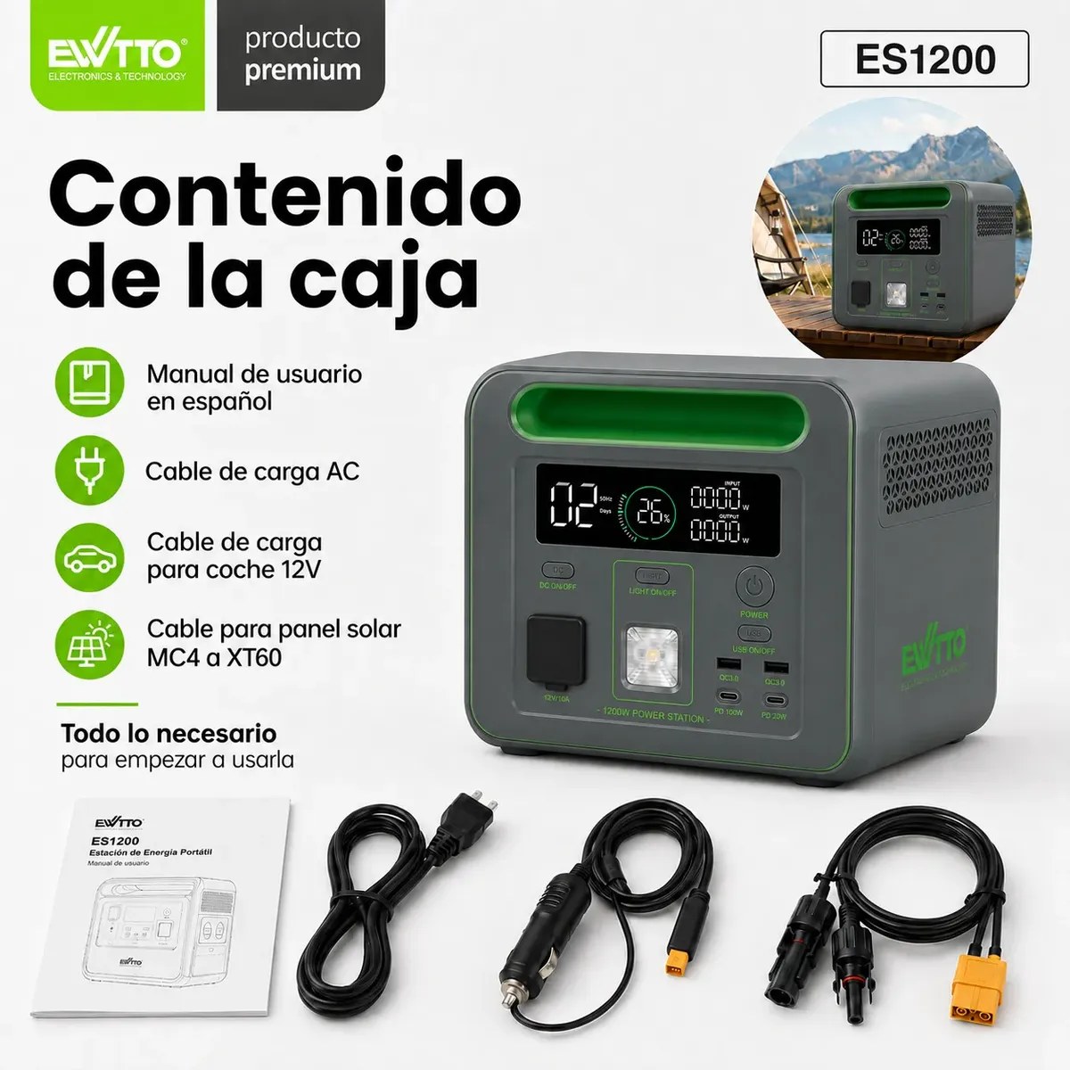 Generador-electrico Energia-solar 1200w Portátil Ewtto Bater - Imagen 4