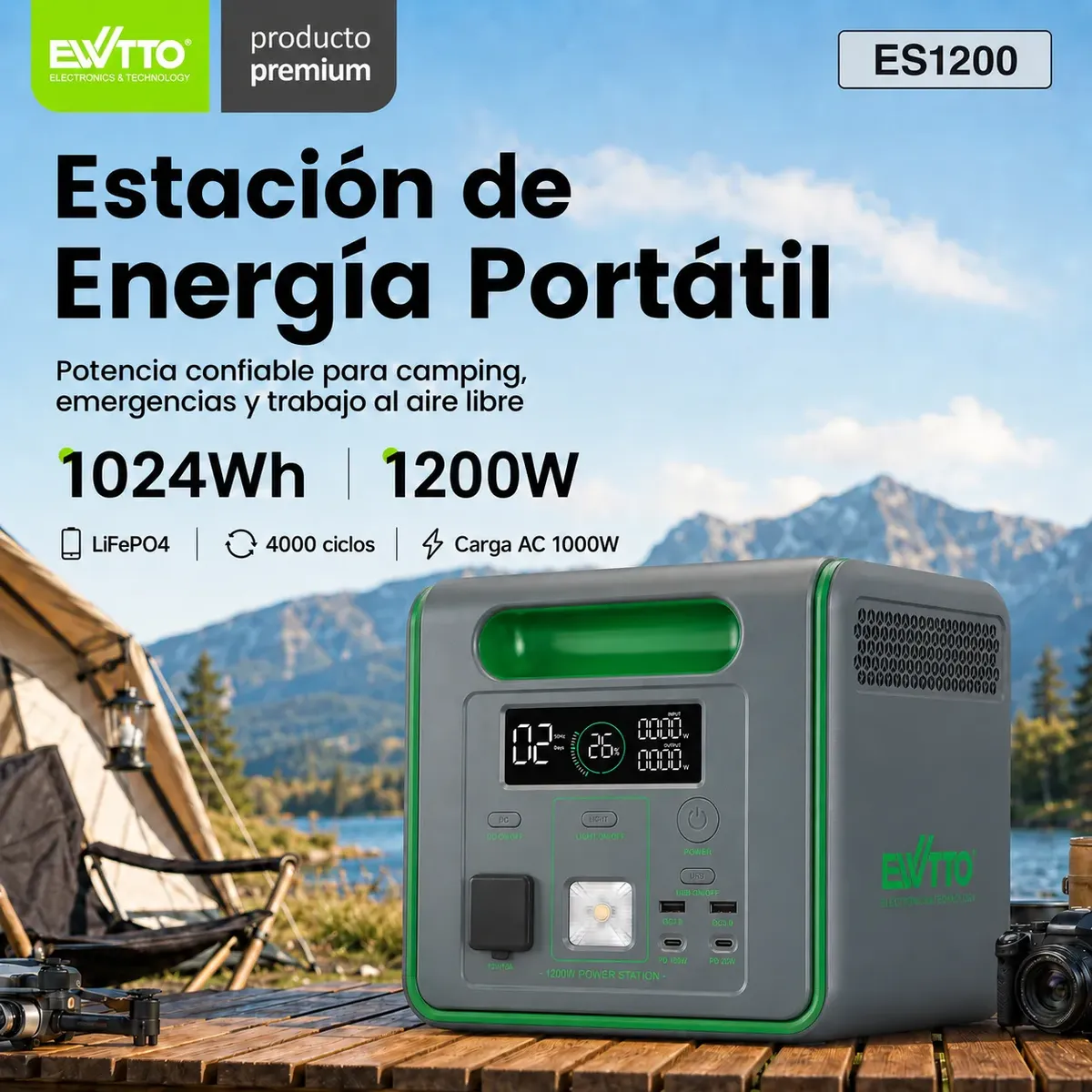 Generador-electrico Energia-solar 1200w Portátil Ewtto Bater - Imagen 5