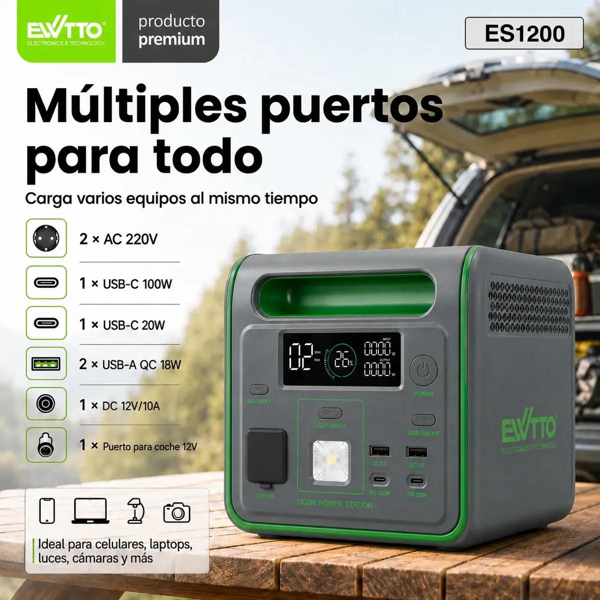 Generador-electrico Energia-solar 1200w Portátil Ewtto Bater - Imagen 9