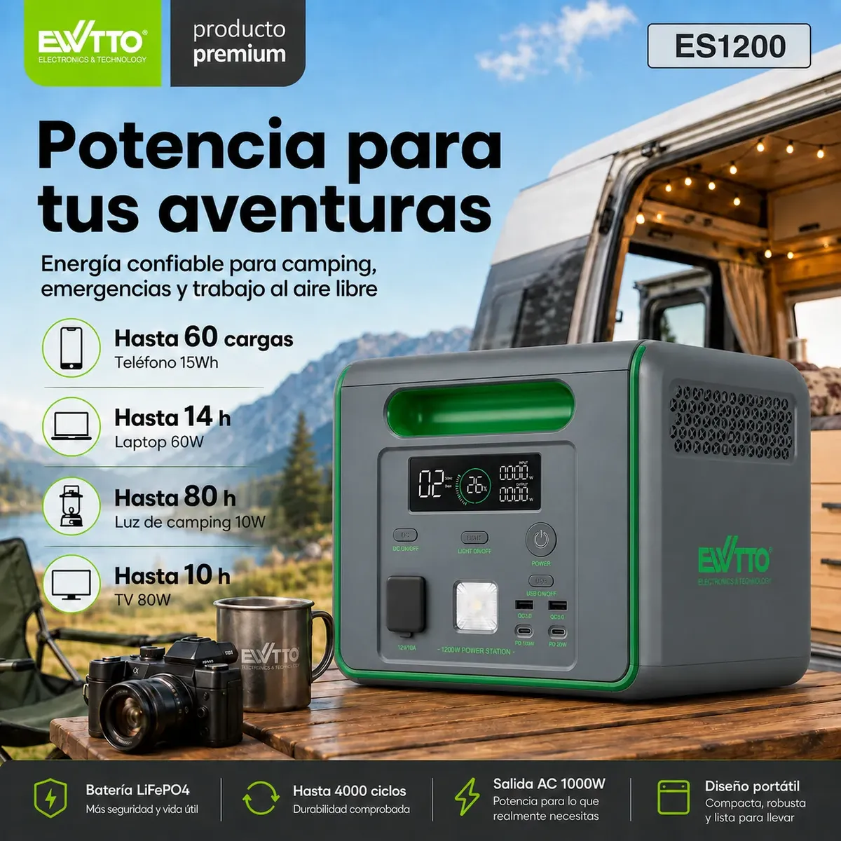 Generador-electrico Energia-solar 1200w Portátil Ewtto Bater - Imagen 10