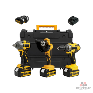 Set de 3 Herramientas Eléctricas Inalámbricas Esmeril + Taladro + Llave de Impacto + Maleta