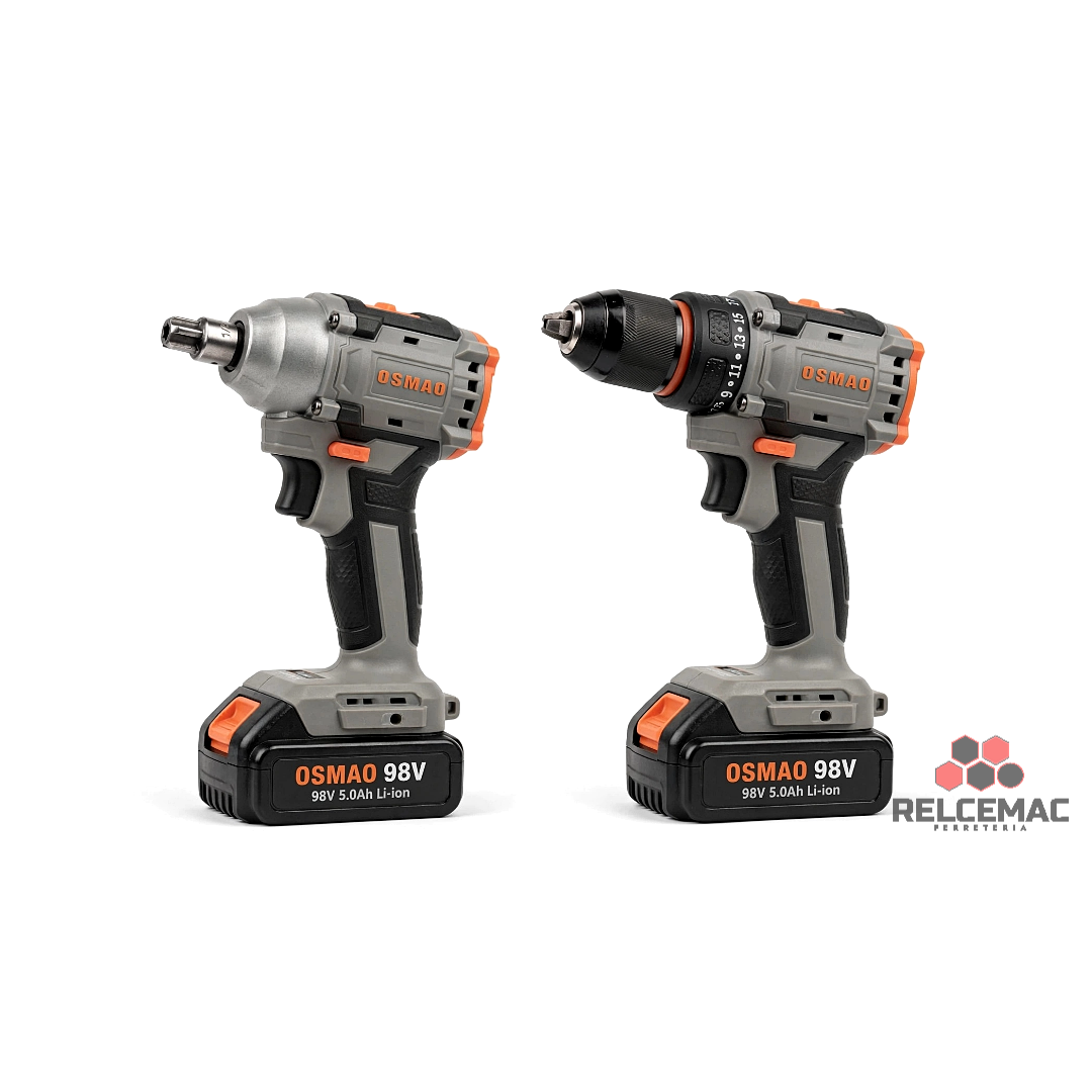 Combo Inalámbrico Osmao 98V: Taladro Mandril + Llave de Impacto 1/2" con 2 Baterías y Maletín - Imagen 2