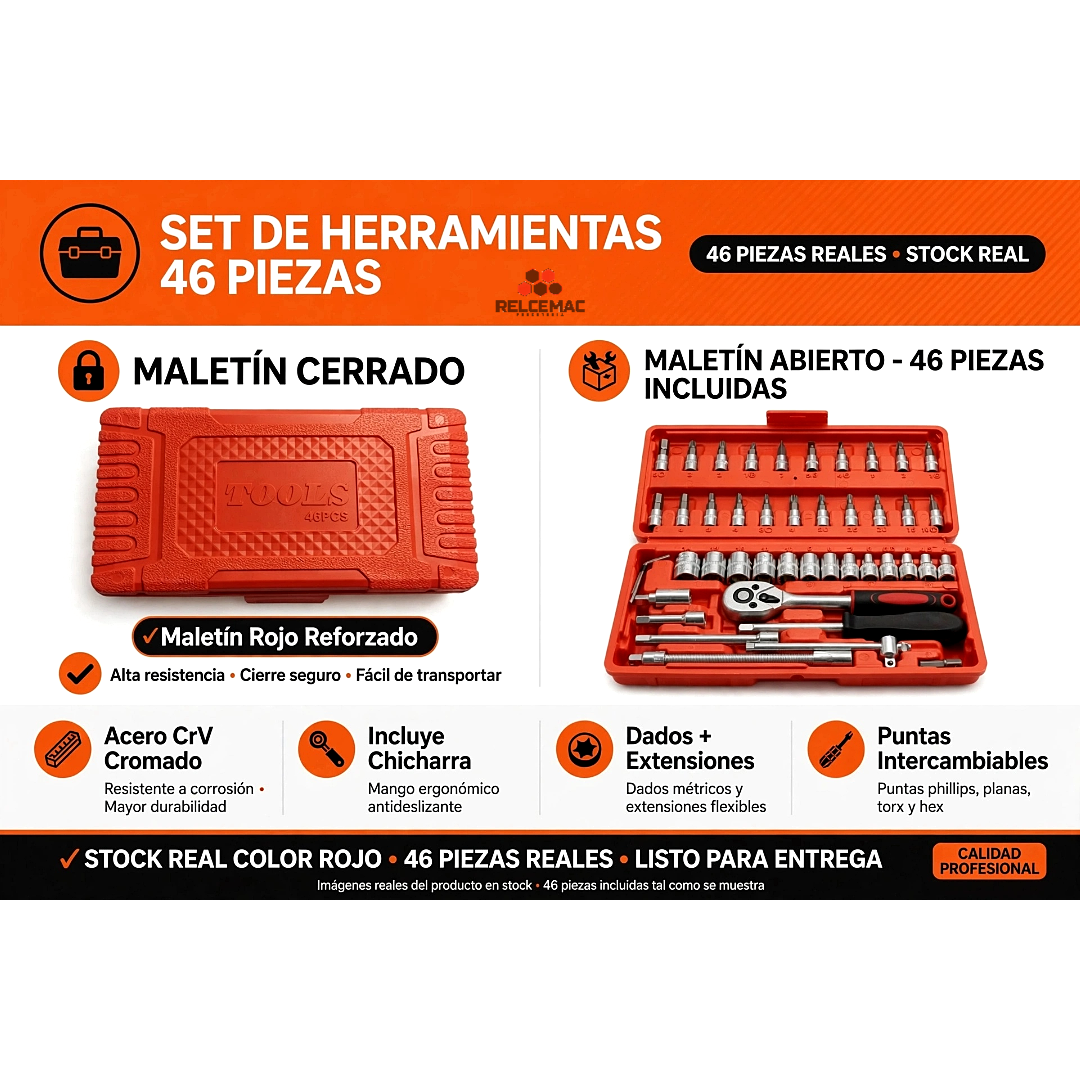 Set Dados y Puntas 46 Piezas Cromo Vanadio con Ratchet y Maletín | New Tools - Profesional - Imagen 4